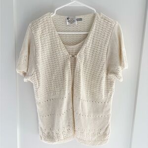 Vintage Bentley Knit Cream Crochet Open Cardigan Cottagecore Boho size large